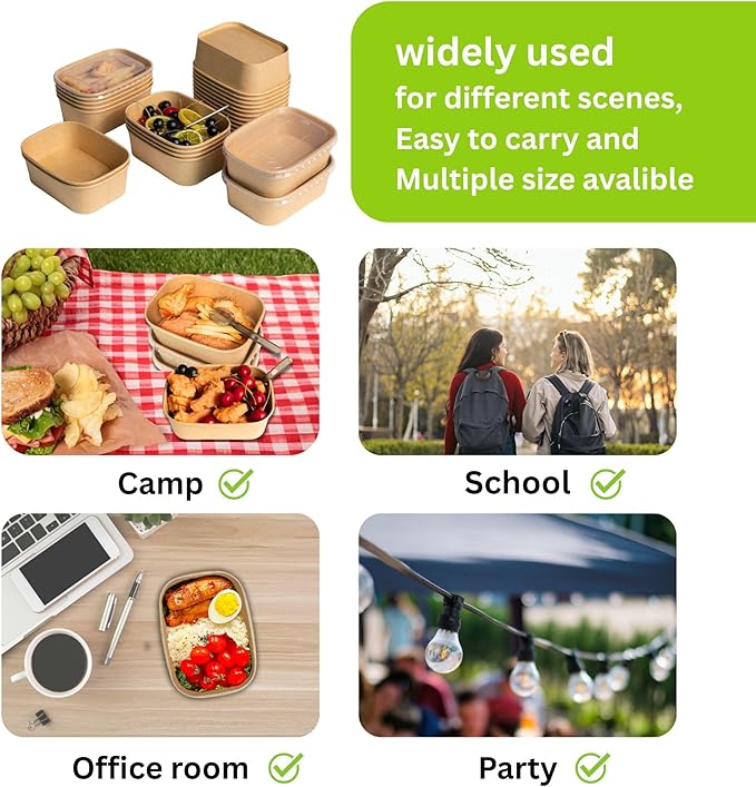 17oz Disposable Meal Prep Food Container Box with Lids, 50 Sets Kraft Paper Bowls Compostable for Soup Noodles Acai Microwave Safe, Leak-Proof Salad Bowl for Lunch Party Home School Take Out