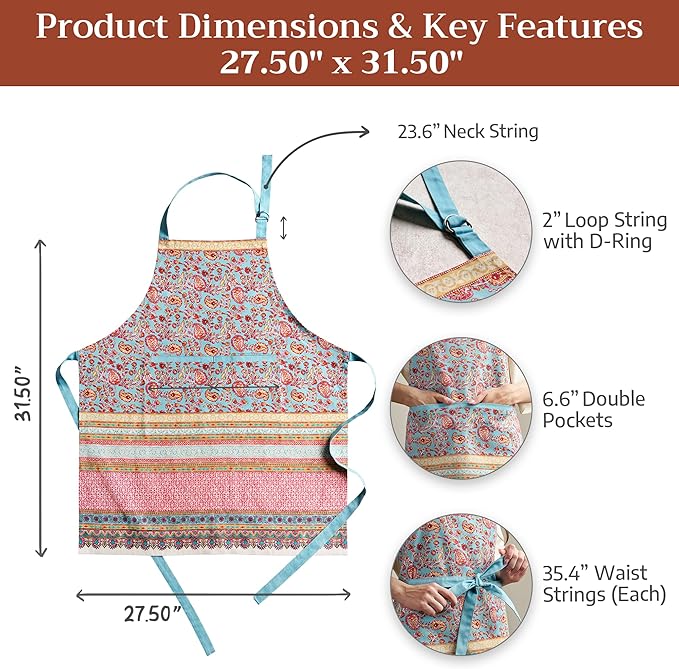 Maison d' Hermine 100% Cotton Apron for women with Pocket Kitchen Chef Apron for Men Cooking Mothers Day Gifts