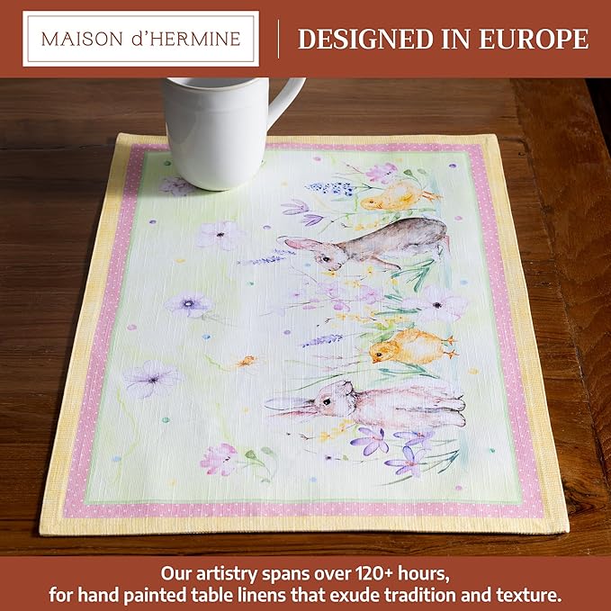 Maison d' Hermine Placemats Set of 4 100% Cotton Washable Cloth Place Mats Reusable Table Mats for Kitchen Dining Party Wedding Gifts for Mothers Day Spring/Summer (Easter Zest, 13" x 19")