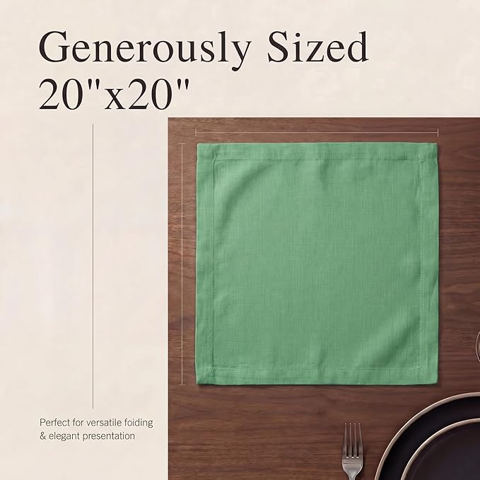 Urban Villa Cloth Napkins Set of 12 20x20 Inches 100% Cotton Napkins Cloth Washable Durable Reusable Absorbent Table Dinner Napkins Cloth for Christmas Parties Hotel Lunch Restaurant Weddings - Green