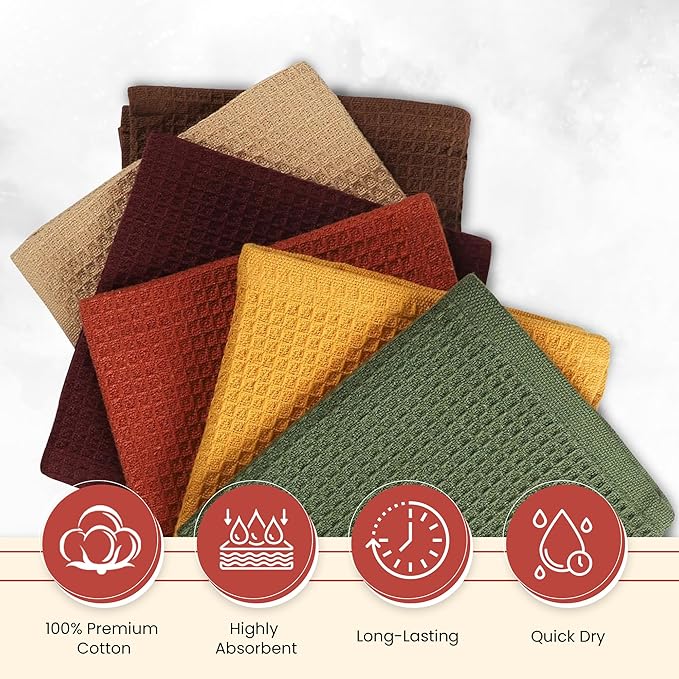 Vintage Vista 100% Cotton Waffle Dish Cloths (Pack of 6) - Dish Rags for Washing Dishes - Reusable & Highly Absorbent Kitchen Towels - Kitchen Rags fo Easter - (12" x 12" - Multicolor II)