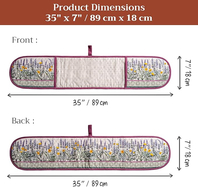Maison d' Hermine Double Oven Mitts 100% Cotton 7"x35" Double Oven Mitt Heat Resistant BBQ Cooking Gloves with Loop Baking Grilling Gifts for Mothers Day Spring Summer (Fanny Lavender)