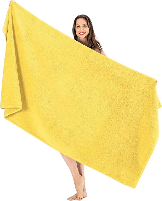 SALBAKOS Luxury 100% Turkish Cotton Bath Sheets 40x80 in Oversized Extra Large Bath Towels Thick Soft Absorbent Turkish Towel for Spa Beach (Pack of 1, Yellow, Jumbo Bath Sheet)