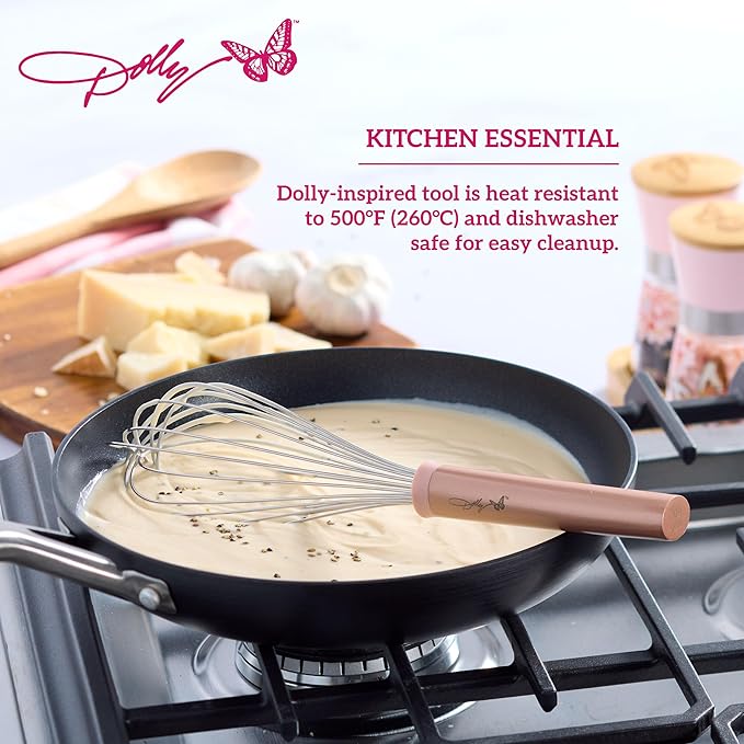 Dolly Parton Whisk – 12-Inch Stainless Steel Whisk with Blush Details, Ergonomic Handle, Dishwasher Safe, Perfect for Beating Eggs, Whipping Cream & Mixing Batters