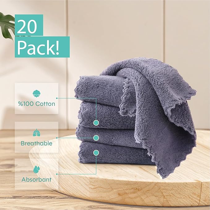 20 Pack Kitchen Towels and Dishcloths Sets, 12 X 12 Inches, Absorbent Dish Towels for Kitchen, Microfiber Cleaning Cloth, Dish Cloths for Washing Dishes (Dark Gray)