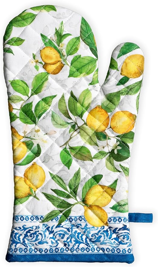 Maison d'Hermine Oven Gloves 100% Cotton Oven Mitt 7" x 13" with Loop Heat Resistant BBQ Cooking Gloves Baking Grilling Gifts for Mothers Day Spring/Summer (Pack of 1, Cedrat)