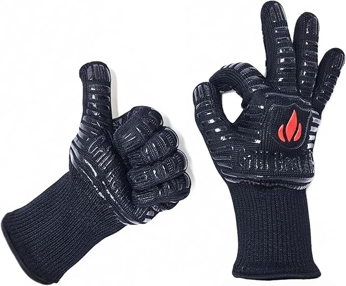 GRILL HEAT AID Extreme Heat Resistant BBQ Gloves - 1472°F Grill Gloves Heat Proof for Men EN407 Certified Fireproof Grilling Gloves for Fire Pit & Smoker, High Temp Grill Mitts for Outdoor Pizza Oven
