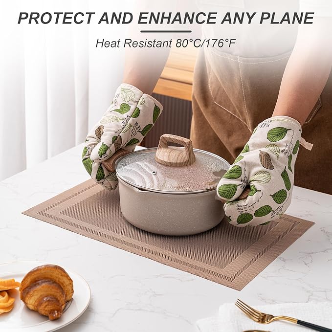 CADONO Placemats Set of 6 Washable Indoor/Outdoor Vinyl Place Mats for Dining Table Durable Non-Slip Heat Resistant PVC Weave Table Mats（Simple Style-Light Brown）