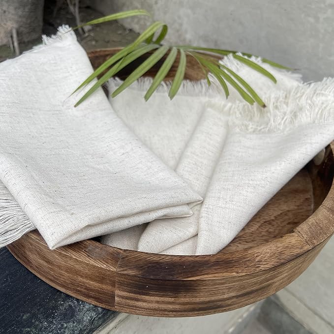 Bedding Craft Linen Cloth Dinner Napkins Set of 12 – 18x18 Natural with Fringed Corners – Machine Washable Fabric Napkins for Weddings, Baby Showers, Parties & Dining