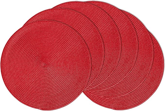 AHHFSMEI Round Placemats Set of 6 Heat Resistant Washable Non-Slip Woven Braided Table Mats for Dining Table Kitchen & Home Decor (red)