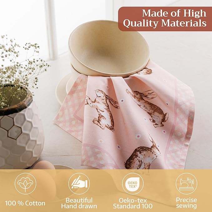 Maison d' Hermine Cloth Napkins Set of 4 100% Cotton Everyday Reusable Square Napkins Cloth Washable Dinner Party Wedding Restaurant Gifts for Mothers Day Spring/Summer (Easter, 18" x 18")