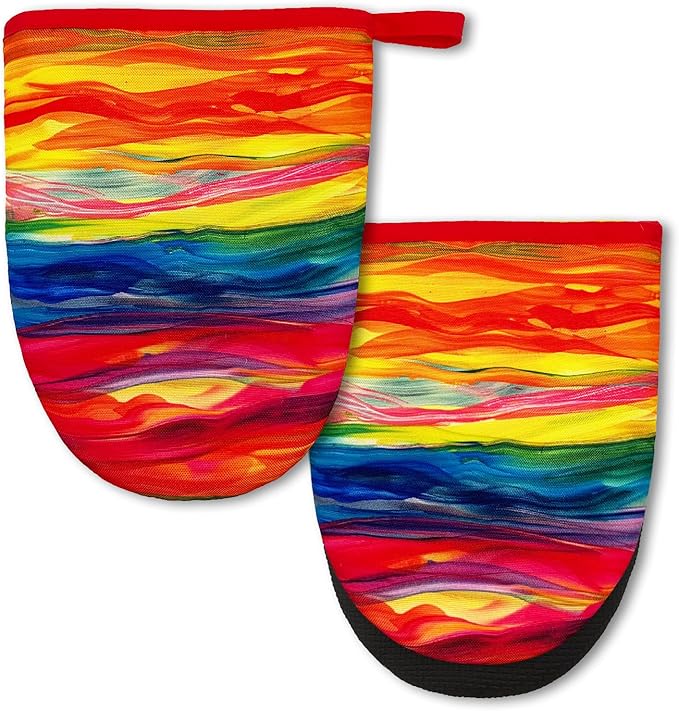 Colorful Tie Dye Mini Silicone Oven Mitts 2-Pack Set, Heat Slip Resistant Kitchen Gloves, Soft Short Oven Mittens for Safe Cooking Baking Grilling