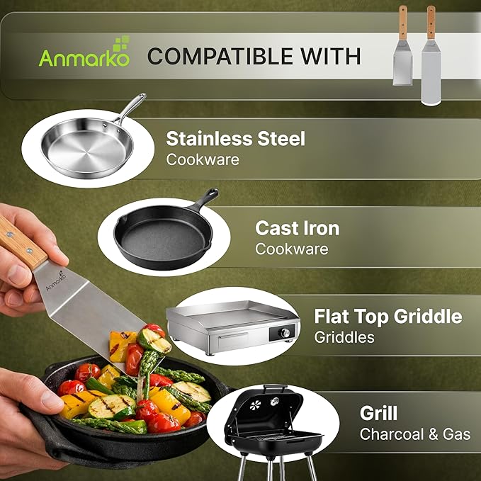 Metal Spatula Set - Griddle Long Spatula - Teppanyaki spatulas - Griddle Scraper and Pancake Flipper or Hamburger Turner - Stainless Steel Utensil great for BBQ Grill Flat Top - Commercial Grade