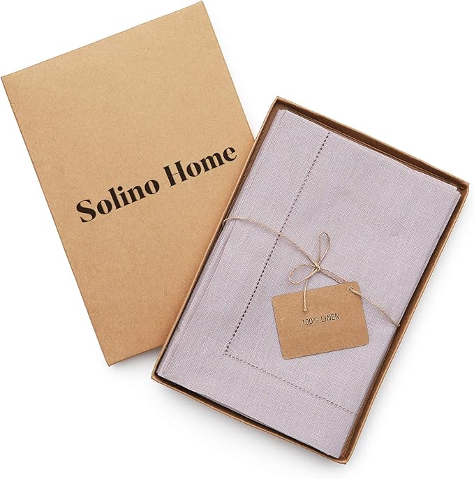 Solino Home Linen Napkins Set of 4 - Classic Hemstitch 100% Pure Linen Lilac Dinner Napkins Cloth 20 x 20 Inch for Mothers Day, Spring, Summer - Handcrafted and Machine Washable