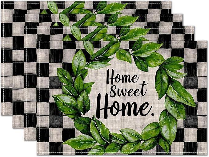 HOMETITUTE Placemats Set of 4 12x18 inch Spring Table Mats for Dining Table Sweet Home Linen Placemats Farmhouse Decorations Kitchen Decor Desk Mat for Outdoor Home Party Kitchen Seasonal Dining