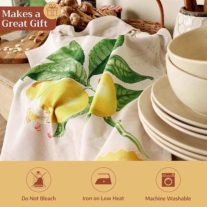 Maison d' Hermine Kitchen Towels Set of 3 100% Cotton 27.50" x 20" Reusable Cloth Tea Dish Towels Absorbent with Hanging Loop for Kitchen Gifts for Mothers Day Spring/Summer (Limoncello)
