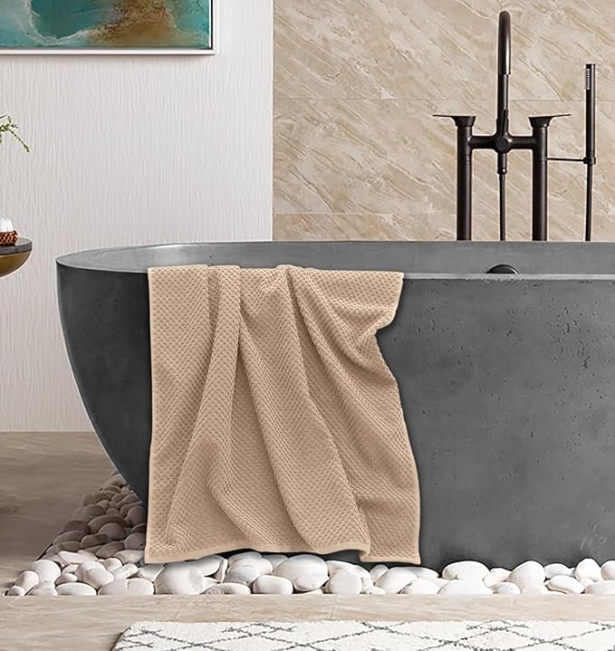 COTTON CRAFT Waffle Bath Towel - Set of 4 Luxury Euro Spa Waffle Weave Towels - 100% Ringspun Cotton Bath Towel - Super Absorbent Quick Dry Bath Towel Set - Oversized 30 inches x 56 inches - Linen