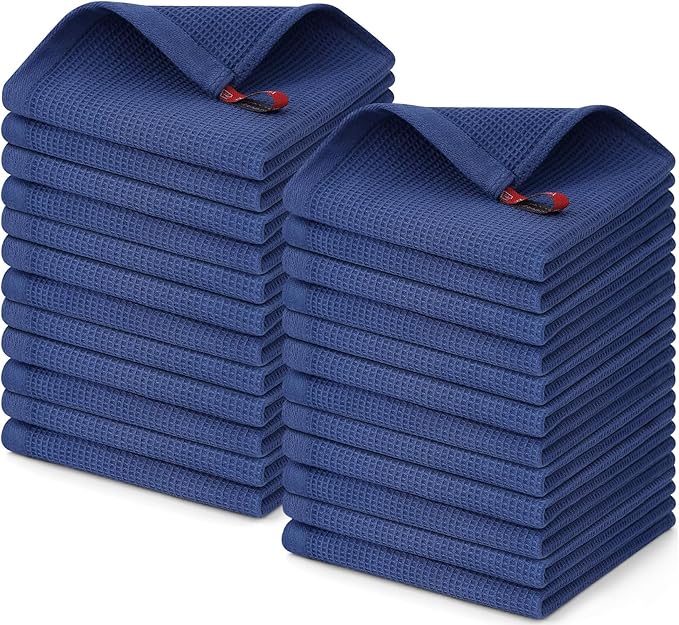 Homaxy 100% Cotton Waffle Weave Dish Cloths - 24 Pack Soft and Absorbent Dish Towels - 12 x 12 Inches Quick Dry Dish Rags - Navy Blue