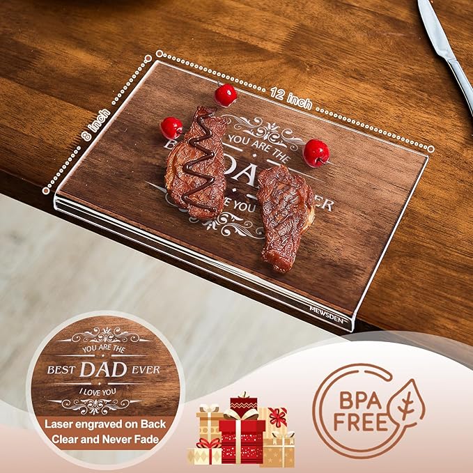 Dad Gifts from Daughter Son - Engraved Best Dad Ever Acrylic Cutting Board with Counter Lip, Cooking Gift for Father Daddy Christmas Birthday Presents Clear Countertop Protector Kitchen Decor