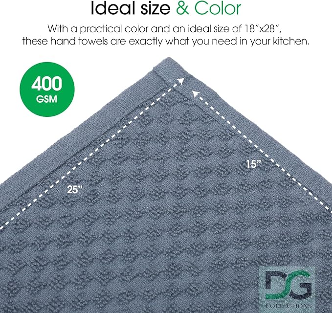 DG Collections Premium Dish Towels for Kitchen, 8 Pack, 15x25 Inch - 100% Cotton Kitchen Towels with Hanging Loop, Highly Absorbent, 400 GSM Bar Mop Cleaning Towels - Smoke Grey