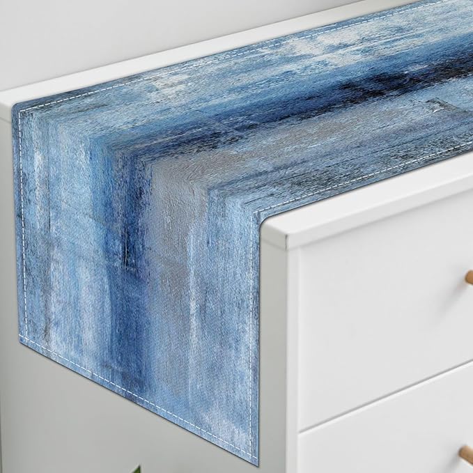 Blue Grey Table Runners Modern Art Farmhouse Linen Table Runners Dresser Scarves Retro Rustic Style for Party Kitchen Dining Table Coffee Holiday Party Decor (13"x 36", Blue Grey)