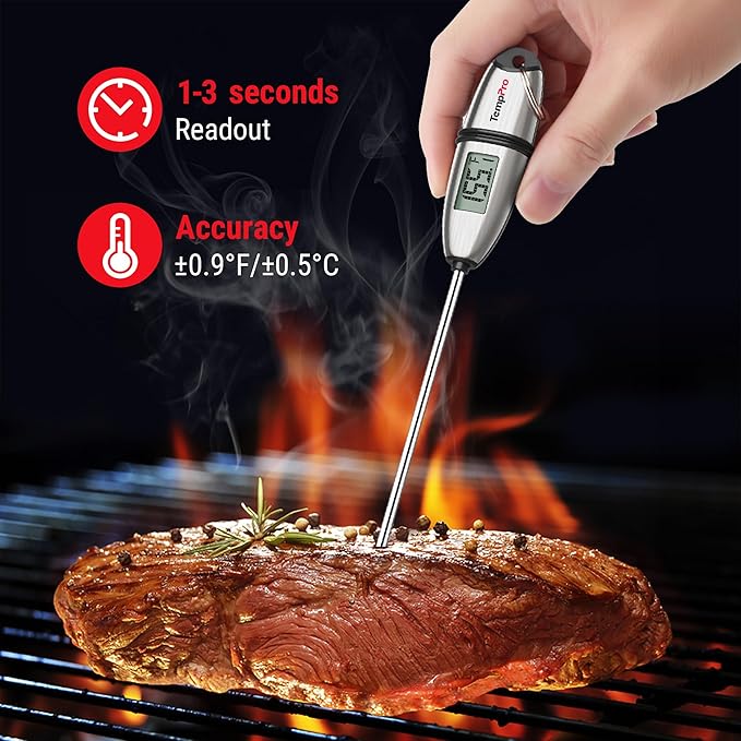 TempPro TP02S (2 Pack) Digital Food Thermometer for Cooking Bread Baking Sourdough Liquids, Meat Thermometer Digital with Super Long Probe for Kitchen BBQ Candy Making Accessory (Previously ThermoPro)