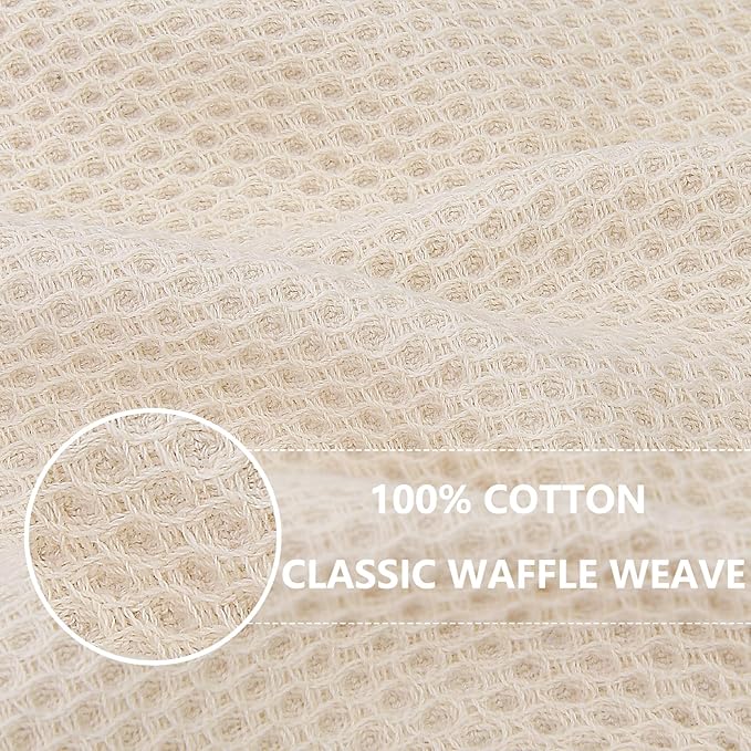 Homaxy 100% Cotton Waffle Weave Kitchen Towels, 3-Pack Ultra Soft Absorbent Dish Towels, Quick Drying Cleaning Towels, 13 x 28 Inches, Beige