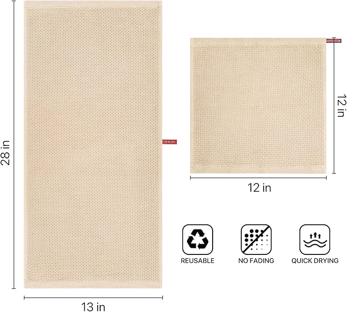 100% Cotton Waffle Weave Kitchen Towels, 4 Pack Dish Cloths for Washing Dishes, Ultra Soft Absorbent Dish Towels, Quick Drying Kitchen Rags, 13x28 Inches, Beige