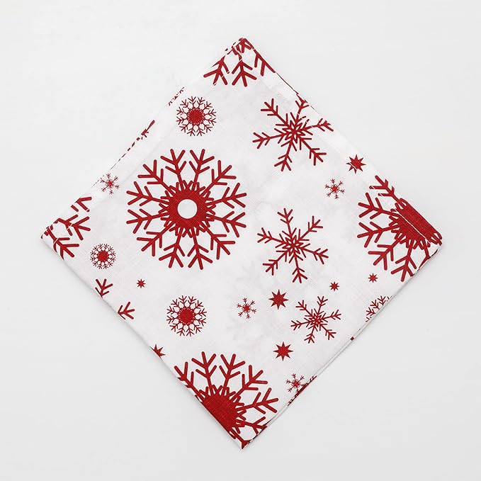 100% Pure Linen Dinner Christmas Cloth Napkins 15 x 15 Inch Snowflake Pattern - Set of 6 Pack European Flax Natural Fabric Washable for Home and Kitchen