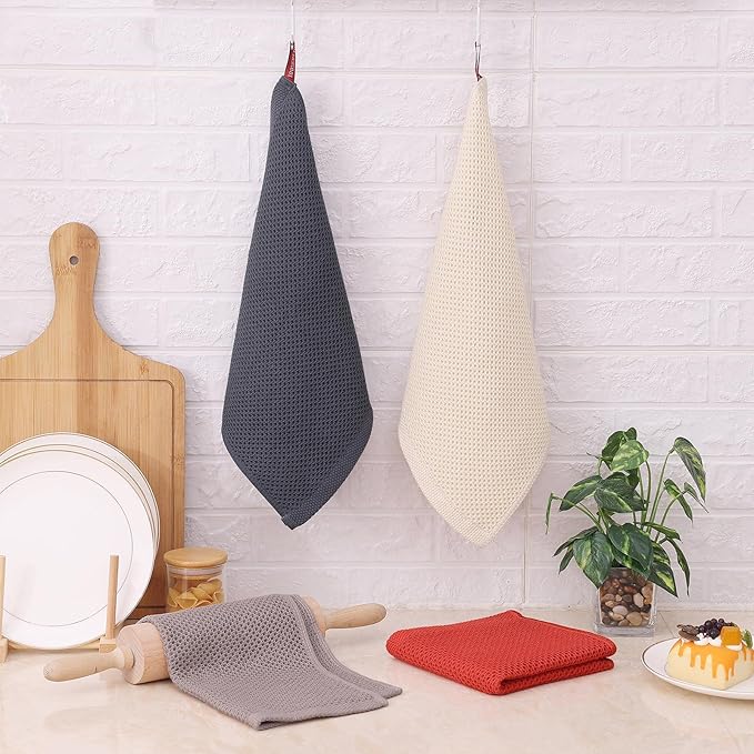 Kitinjoy 100% Cotton Kitchen Dish Cloths (12 X 12 Inches, Multicolor), 8 Pack Waffle Weave Ultra Soft Absorbent Dish Towels for Drying Dishes Quick Drying Kitchen Towels Dish Rags