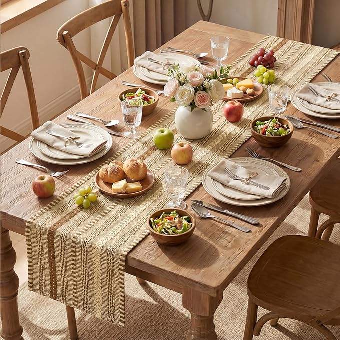 Artoid Mode Light Coffee Farmhouse Woven Table Runner, Seasonal Holiday Rustic Kitchen Dining Table Decoration for Home Party Decor 12x72 Inch