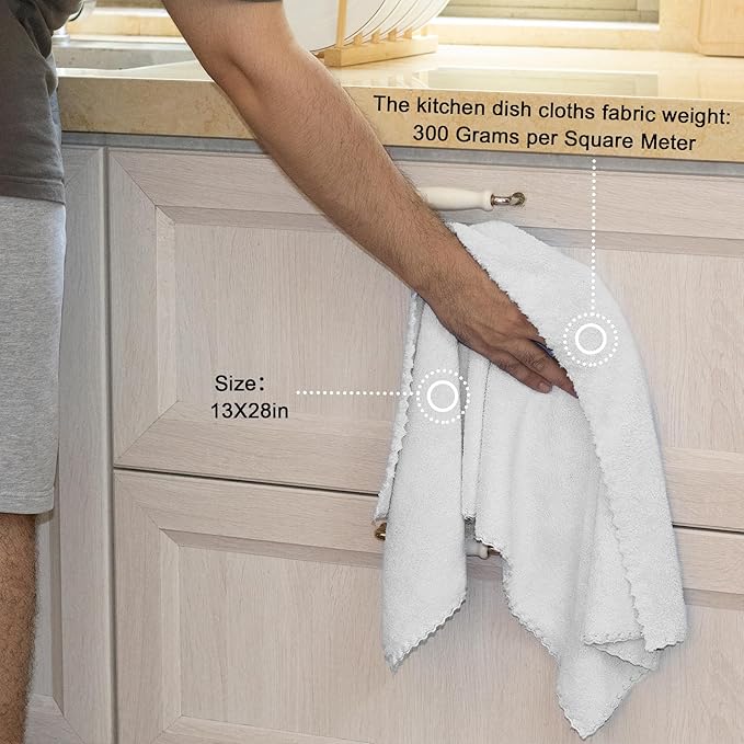 kimteny Kitchen Cloth Dish Towels, 13x28 Inches Premium Dishcloths, Super Absorbent Coral Velvet Microfiber Cleaning Cloths, Fast Drying Rags for Washing Dishes (13x28-8 Pack, White)