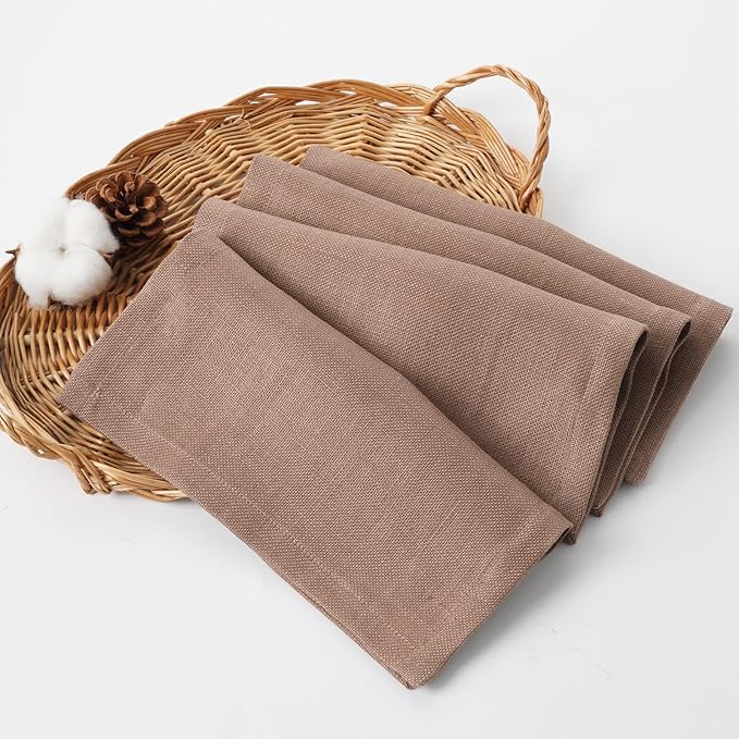 100% Linen Thick Washcloths with Loop - Linen Cloths Makeup for Face 4 Pack 10 x 10 Inch, Small Exfoliating Face Washcloth for Women Bathroom Travel,Dark Apricot