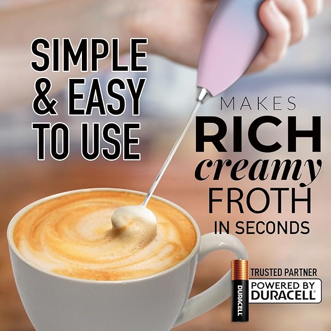 Zulay Kitchen Milk Frother Handheld Electric Whisk with AA Duracell Batteries – Durable Drink Mixer for Coffee, Lattes, Cappuccinos & More - Lavender