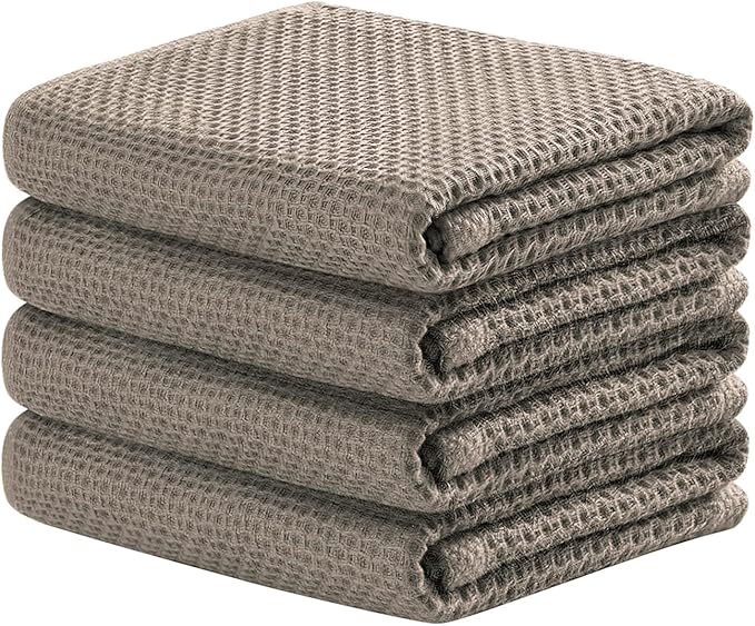 joybest Cotton Kitchen Towels, 4-Pack Waffle Weave Ultra Soft Absorbent Dish Towels Quick Drying Dish Cloths, 18 in x 28 in, Coffee