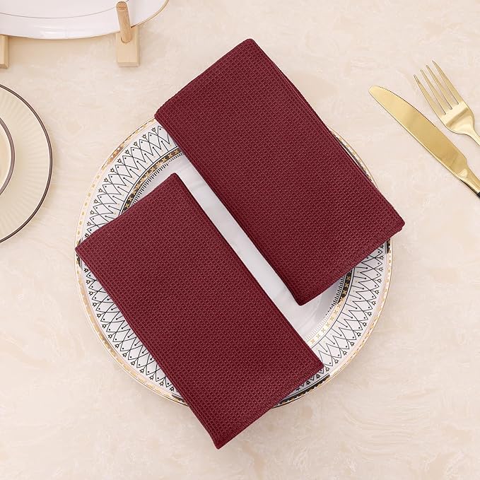 Homaxy 100% Cotton Waffle Weave Kitchen Towels - 4 Pack Soft and Absorbent Dish Towels - 16 x 26 Inches Quick Dry Hand Towels - Burgundy
