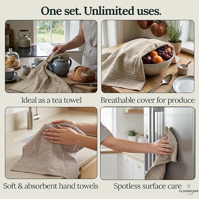 CLOUDSCAPE Kitchen Towels - 6 Pack: Quick-Drying Dish Towel for Kitchen Accessories, 18”x28” Cotton Blended Ribbed Hand Towel with Hanging Loop -Highly Absorbent, Dish Cloths for Washing Dishes -BOR