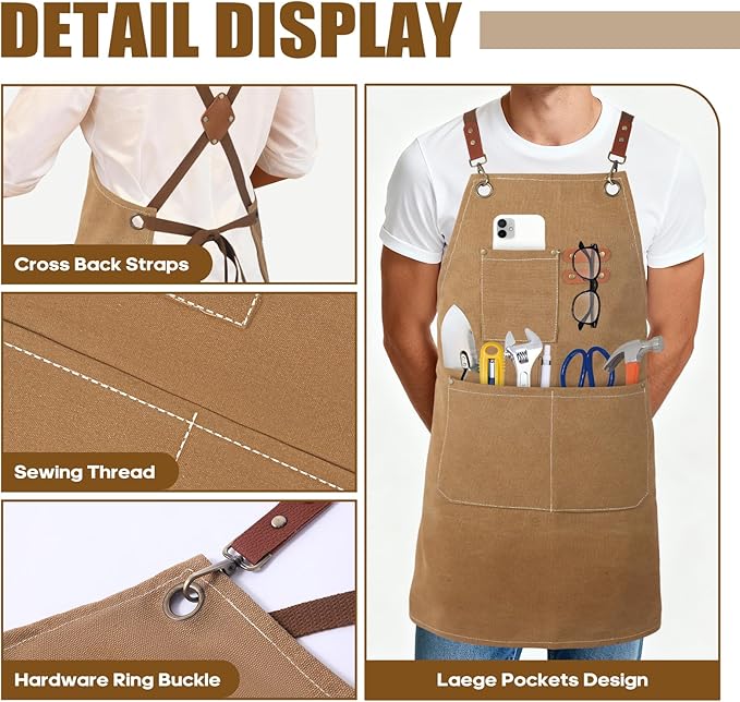 Aprons For Women Men With Large Pockets, Waterproof Cotton Chef Aprons For Cooking Server Grilling Bbq Kitchen