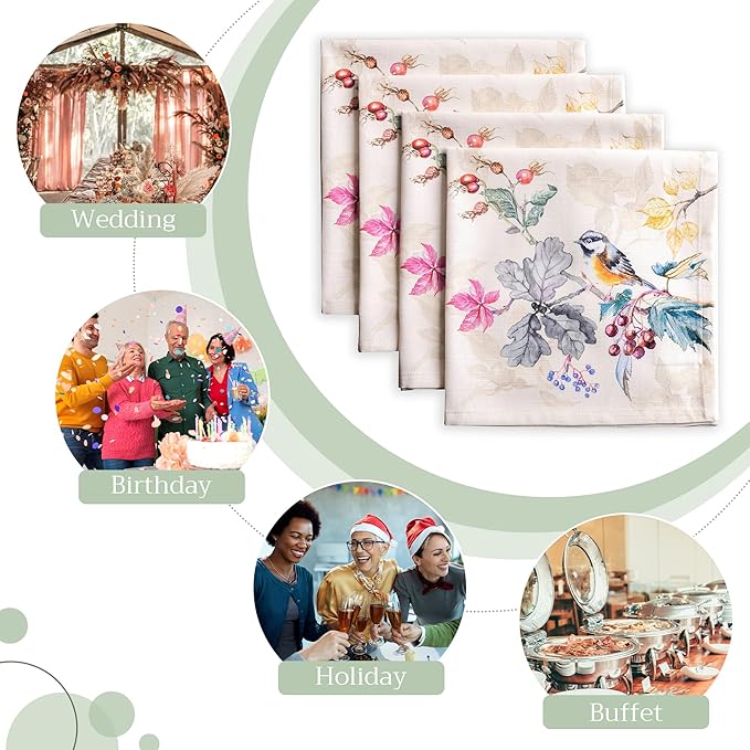Maison d' Hermine Cloth Napkins Set of 4 100% Cotton for Thanksgiving Christmas Decorations Everyday Reusable Square Fall Napkins Cloth Washable Dinner Party (Equinoxe - Beige, 20"x20")