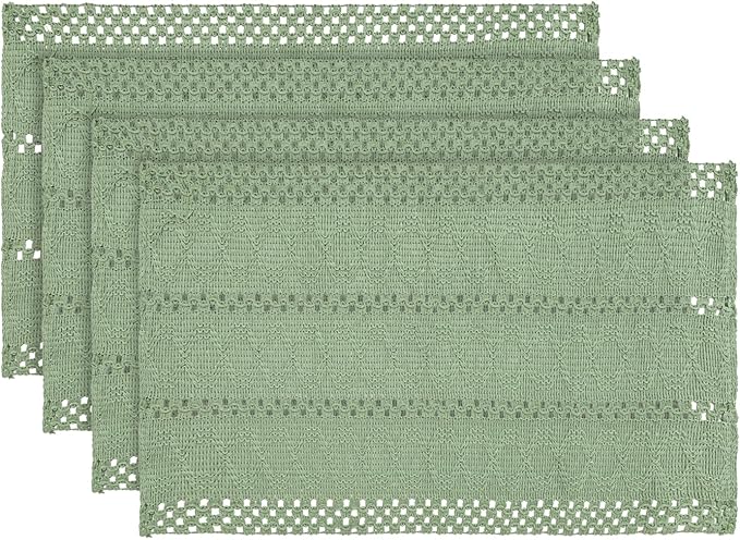 Artoid Mode Light Green Farmhouse Woven Rustic Hollow Placemats Set of 4,12x18 Inch Seasonal Holiday Table Mats Party Kitchen Dining Decoration