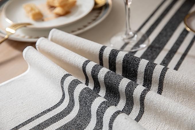 Boho Table Runner for Modern Farmhouse Decor, Dining Table décor 13 x 60 Inch Long, Coffee Table Runner with Handcrafted Tassels, Black and Beige, for Home Bohemian Decoration