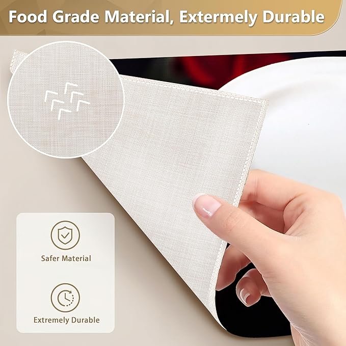 Abstract Red Rose Place Mats Set of 6, Table Mats Heat Insulation Non Slip Washable Dining Placemats for Wedding Holiday Party Kitchen Decor 12X18 in