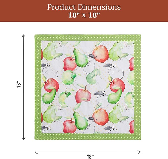 Maison d' Hermine Cloth Napkins Set of 4 100% Cotton Everyday Reusable Square Napkins Cloth Washable Dinner Party Wedding Restaurant Gifts for Mothers Day Spring/Summer (Apples & Pears, 18" x 18")