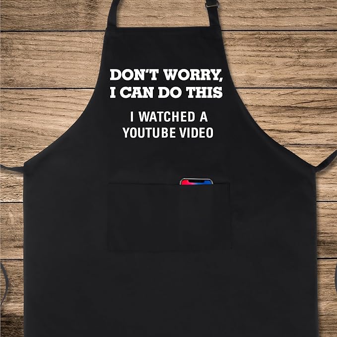 Xornis 100% Cotton Funny Apron for Men Women Adjustable Bib Aprons with 2 Pockets Grill Kitchen Cooking BBQ One Size Fits All