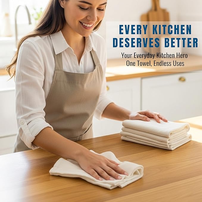 WHITEWRAP Flour Sack Towels| Tea Towel for Crafts| Kitchen Dish Cotton Blank Towel for Embroidery|Baking Bread Proofing Linen Cover| Thick Absorbent Quick Dry| 3 Pack 18"x28"Natural
