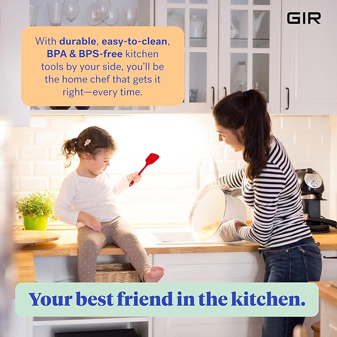 GIR: Get It Right Silicone Kitchen Spatula Turner - Non-Toxic Cooking Utensils for Nonstick Cookware, Cooking and Baking, Mini - 11IN - Red