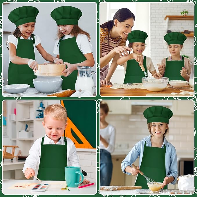 Kids Apron and Chef Hat Set Children Apron Adjustable with 2 Pockets Children Chef Painting for Cooking Baking