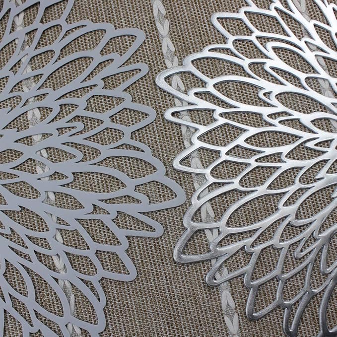 AdasBridal Silver Round Placemats for Dinner Table Set of 6 Hollow-Out Vinyl Place Mats for Kitchen Table Decor Wedding Accent Centerpiece Table Mats