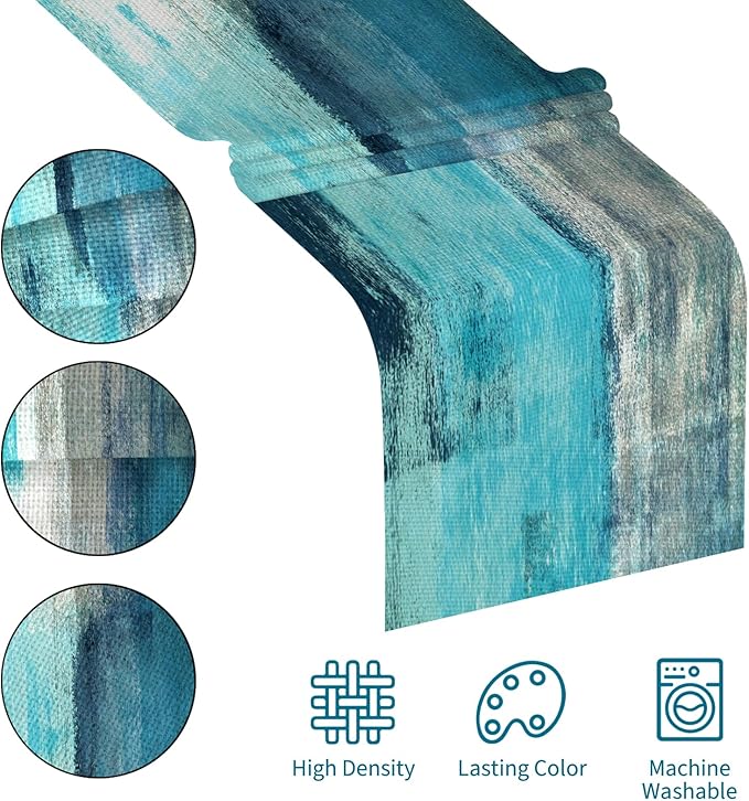 Teal Grey Table Runners Modern Art Farmhouse Linen Table Runners Dresser Scarves Retro Rustic Style for Party Kitchen Dining Table Coffee Holiday Party Decor (13"x 90", Teal Grey)