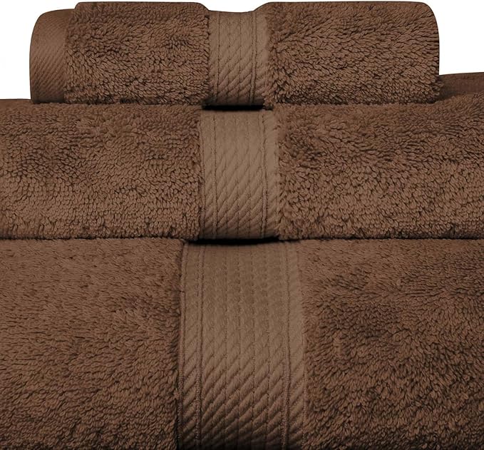 Superior Egyptian Cotton Pile 3 Piece Towel Set, Includes 1 Bath, 1 Hand, 1 Face Towel/ Washcloth, Ultra Soft Luxury Towels, Thick Plush Essentials, Guest Bath, Spa, Hotel Bathroom, Chocolate